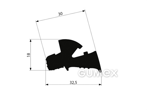 Gumový profil tvarový, 18x32,5mm, 70°ShA, EPDM, samozhášivý (EN 45545-2), -40°C/+100°C, čierny